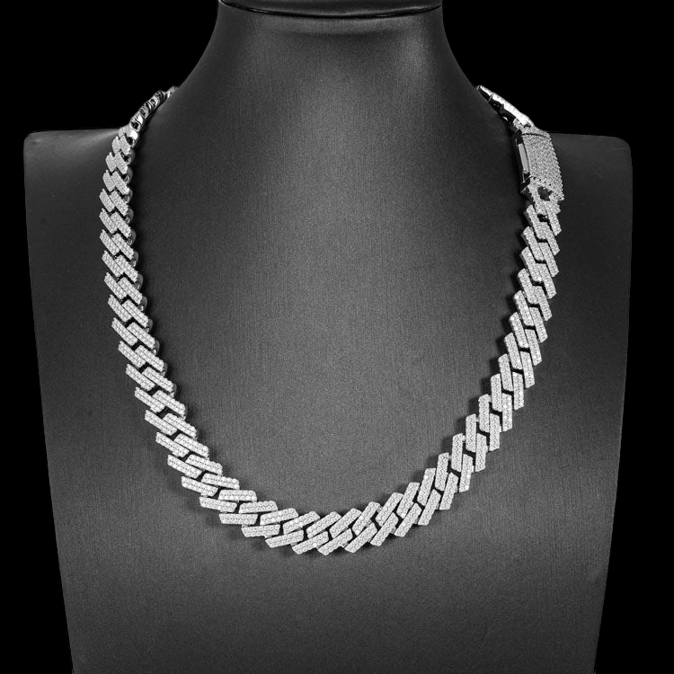 925 Sterling Silver 13MM Fully Iced Pave Cuban Link VVS Moissanite Chain Hip Hop Jewelry