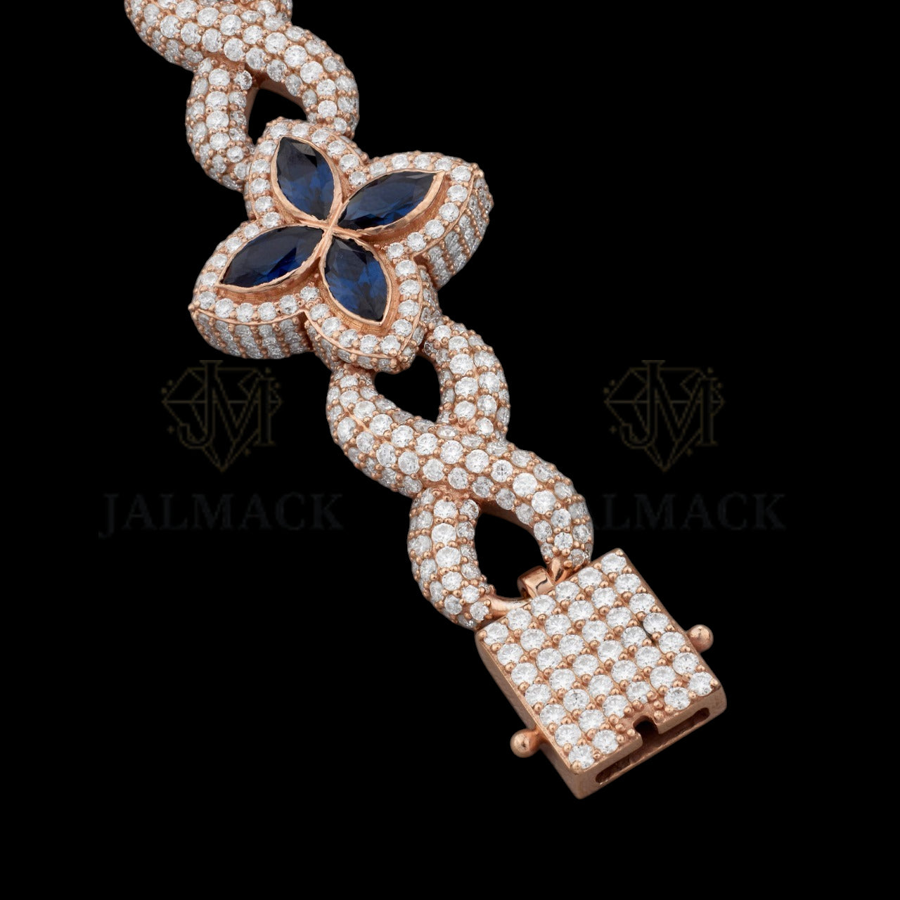 Rose Gold Blue Butterfly Moissanite Bracelet Fully Iced Out
