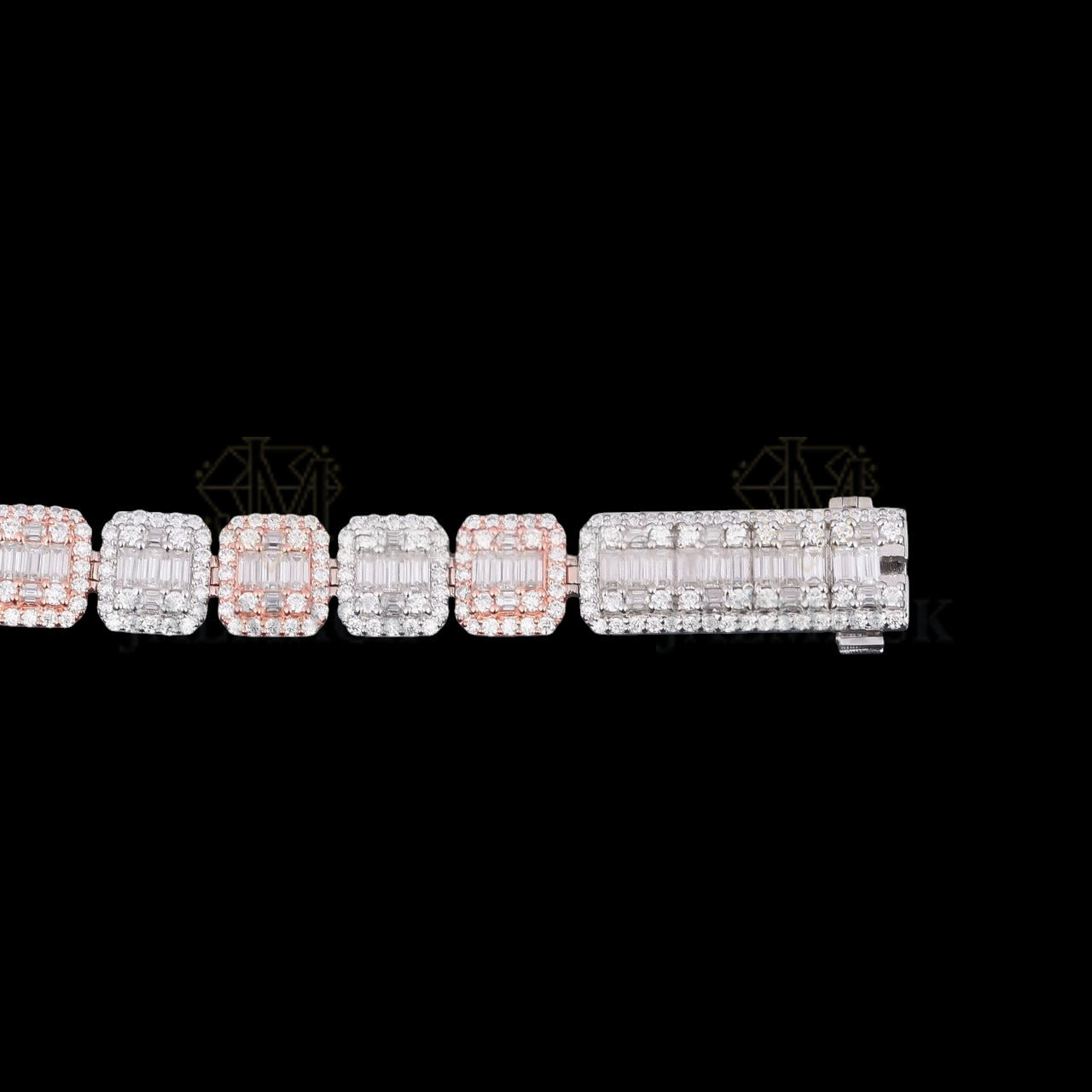 Two-Tone Baguette Halo Moissanite Link Bracelet VVS1