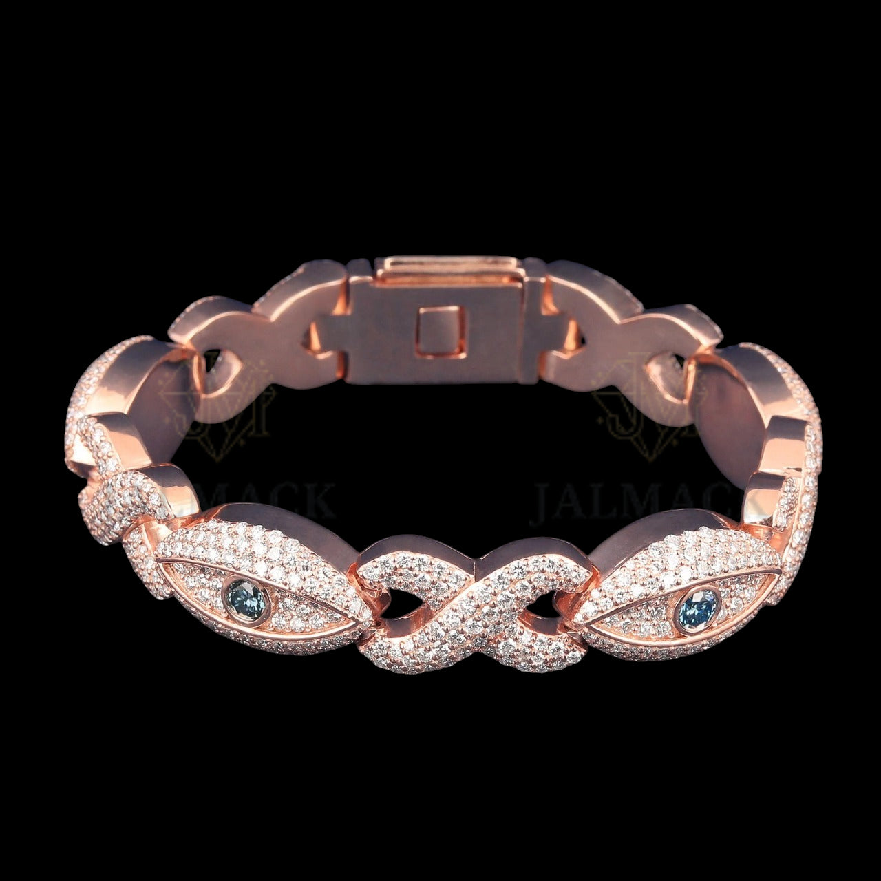 Rose Gold Blue Evil Eye Moissanite Bracelet VVS1 D Color