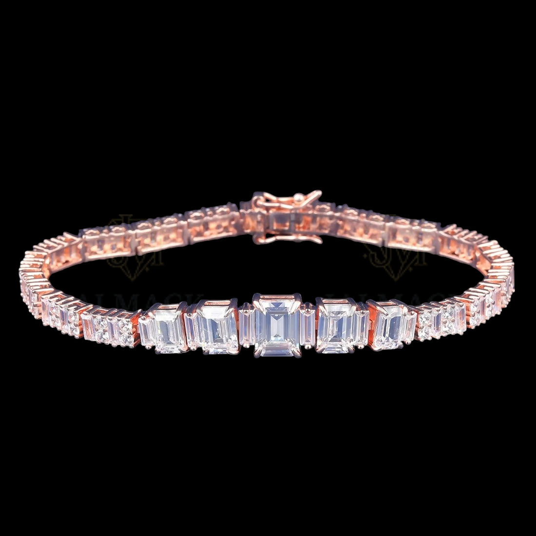Rose Gold Graduated Emerald Cut Moissanite Tennis Bracelet