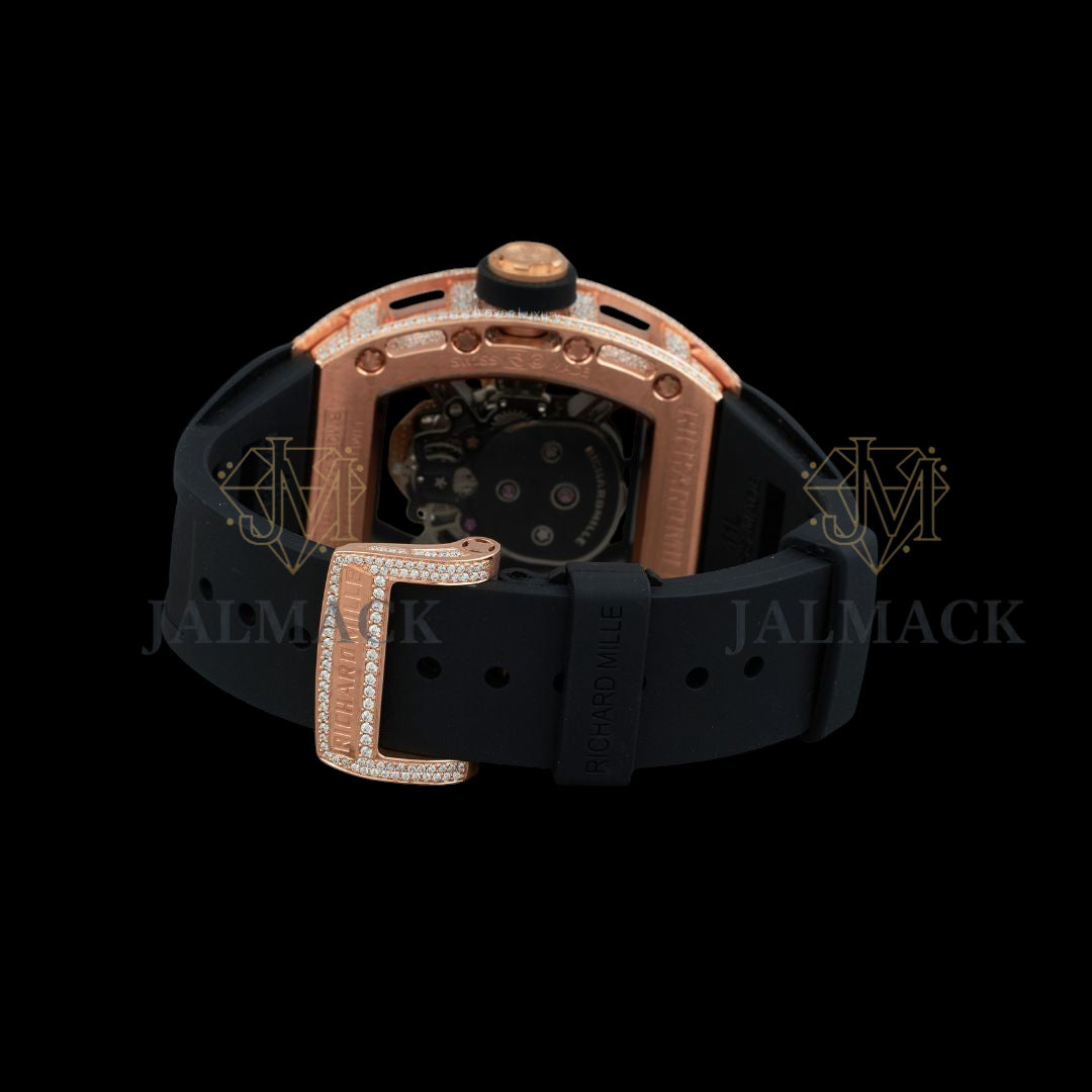Rose Gold Skull Fully Iced Moissanite Skeleton Watch