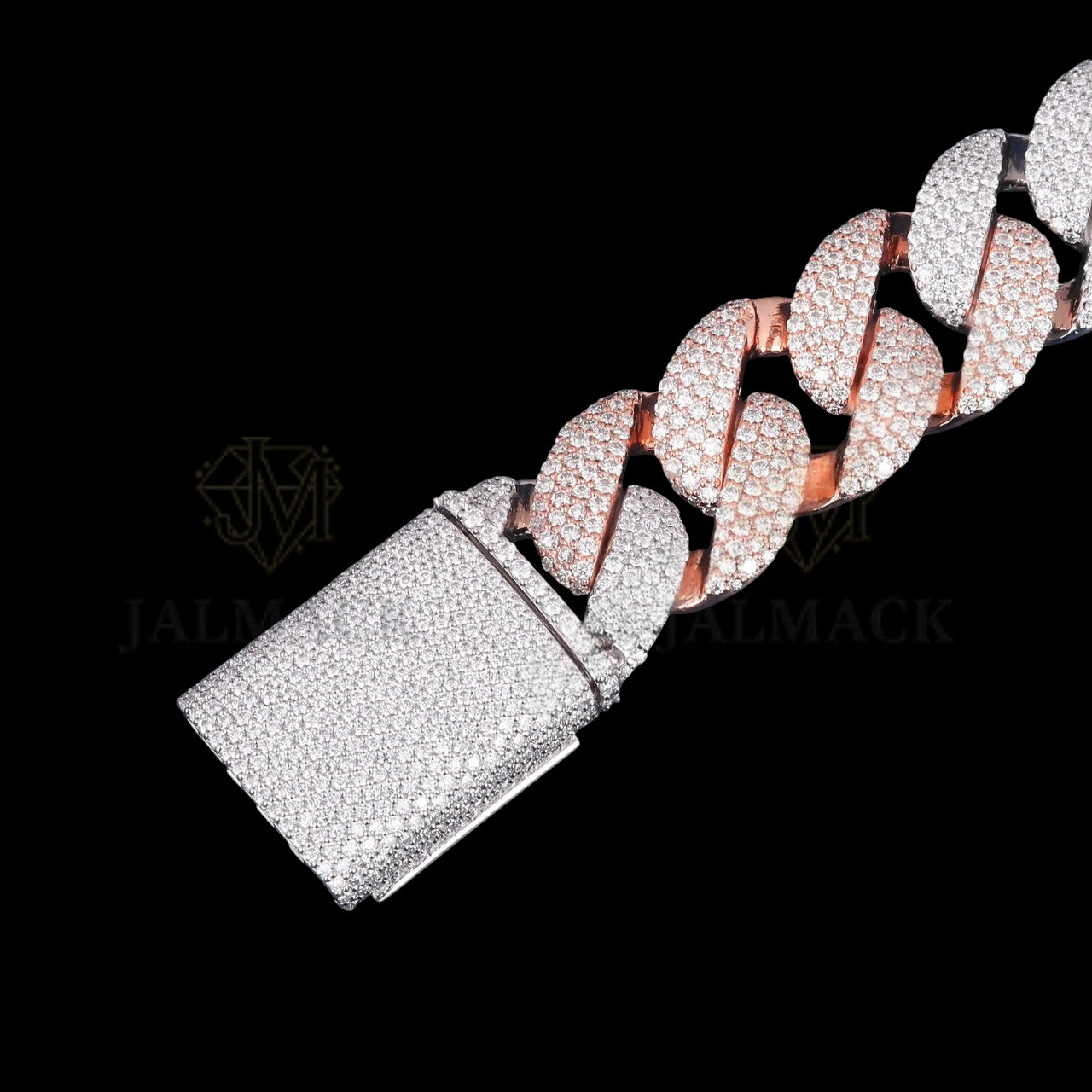 Two-Tone Rose Gold Silver Moissanite Miami Cuban Bracelet Fully Iced Out
