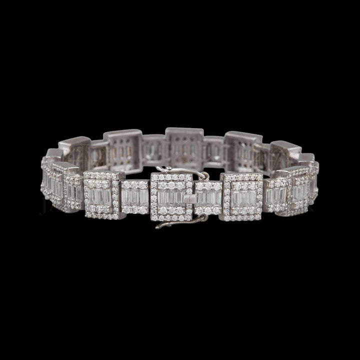 Baguette Moissanite Geometric Link Bracelet VVS1 D Color Fully Iced Out
