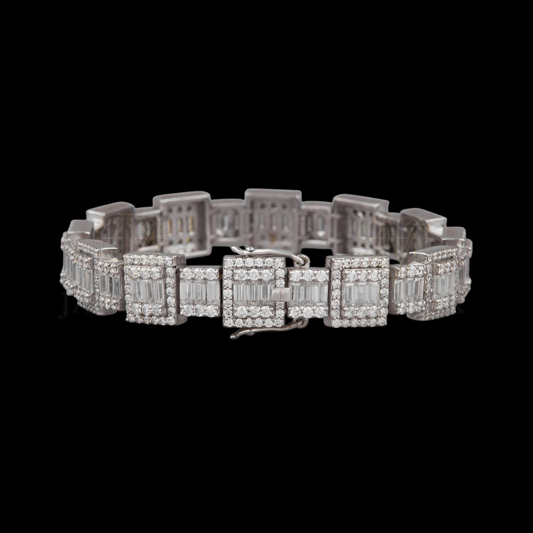 Silver Baguette Moissanite Link Bracelet VVS1 D Colour Fully Iced Out
