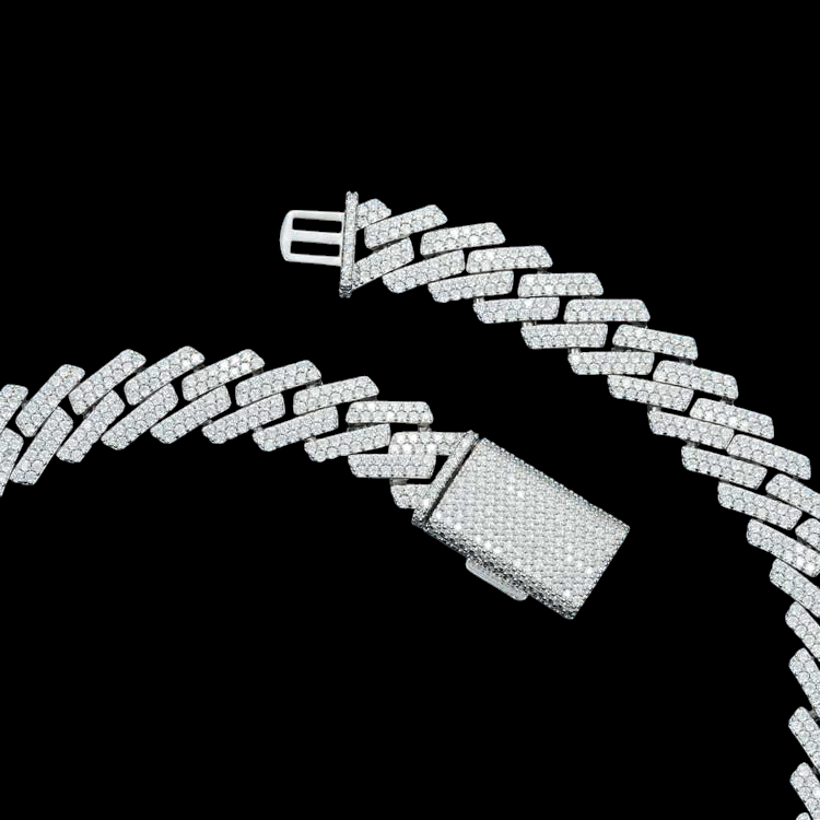 18MM Fully Iced Pave Cuban Link VVS1 D Color Moissanite Chain 925 Sterling Silver