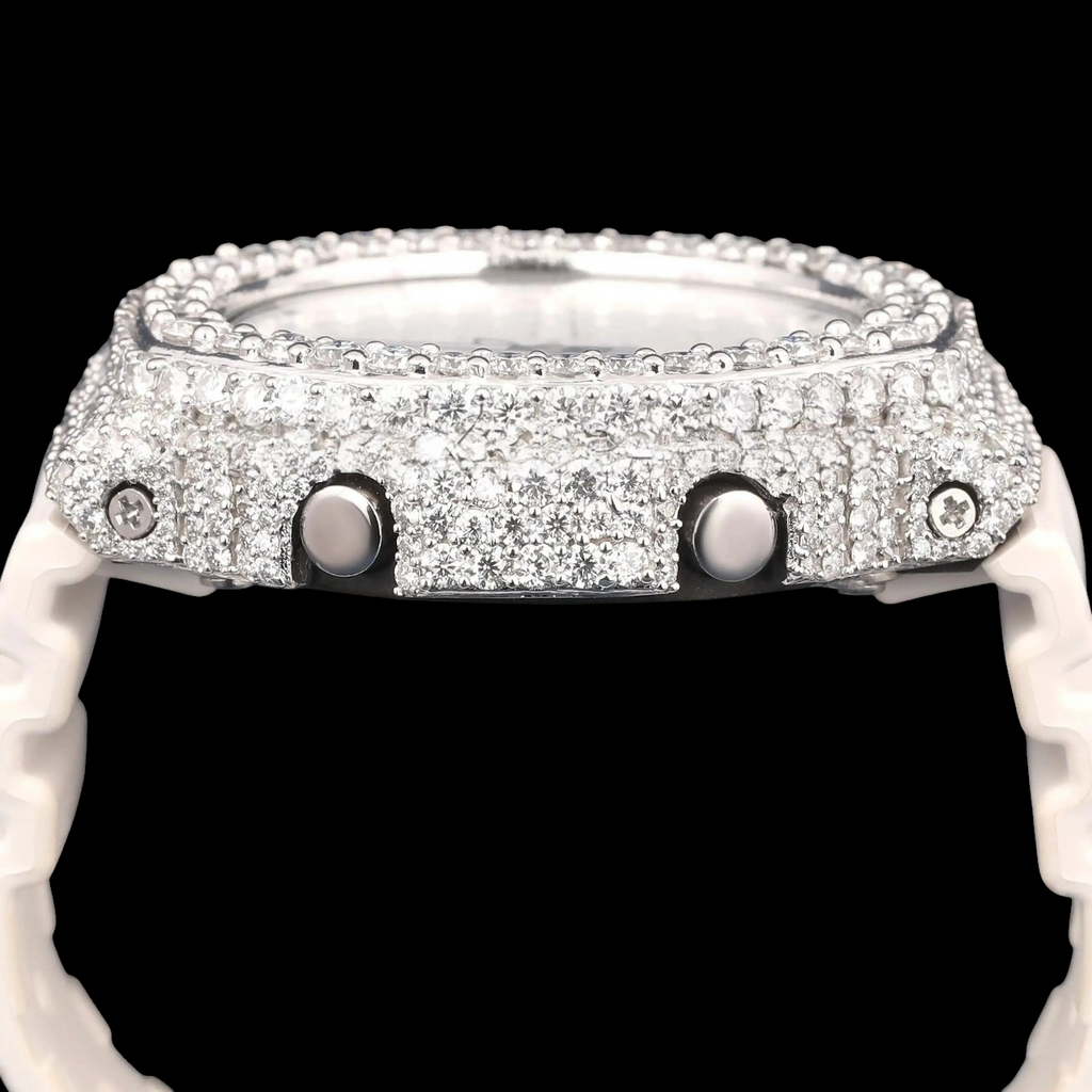 Royal White Dial & Strap Iced G-Shock Moissanite Watch