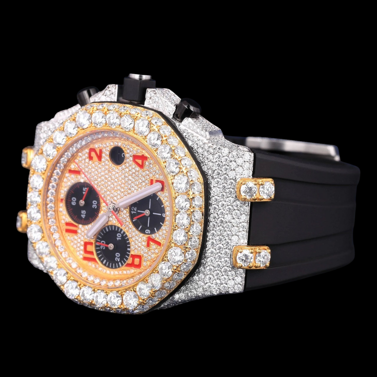 Red Numeral Chronograph Moissanite Diamond Watch