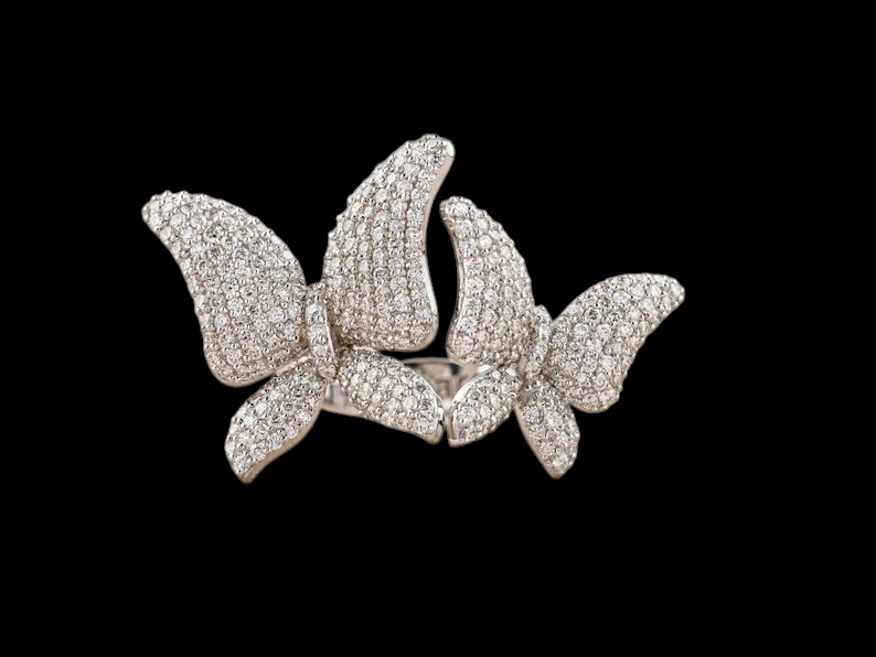 VVS1 Iced Out Moissanite Diamond Butterfly Hip hop Ring - Surprise Hip hop Ring for Her