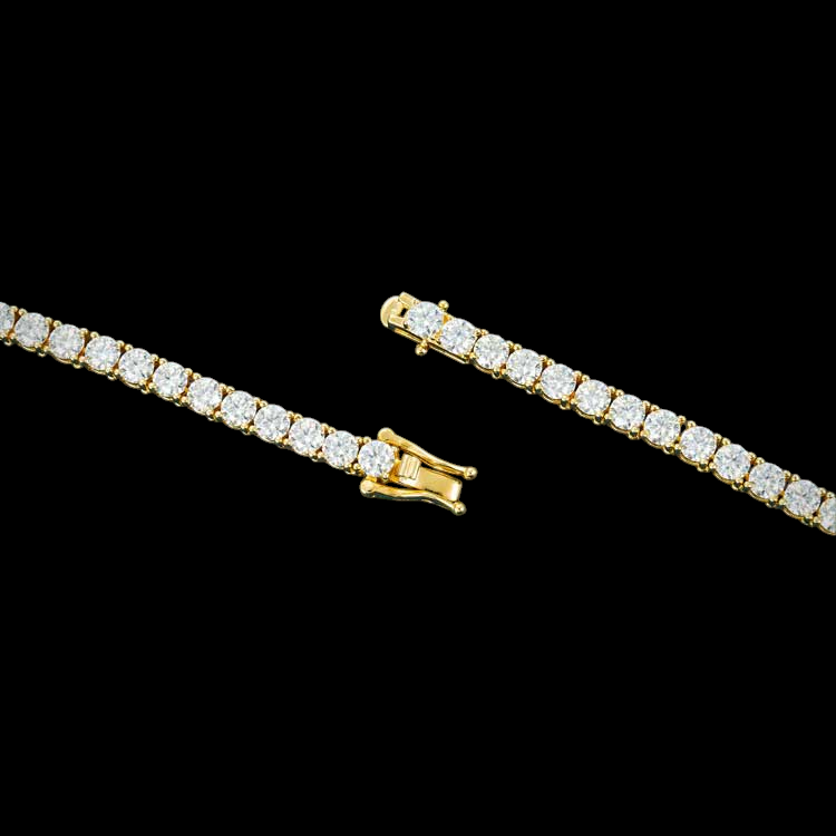 4MM Round Cut VVS Moissanite Tennis Chain Yellow Gold Plated 925 Sterling Silver