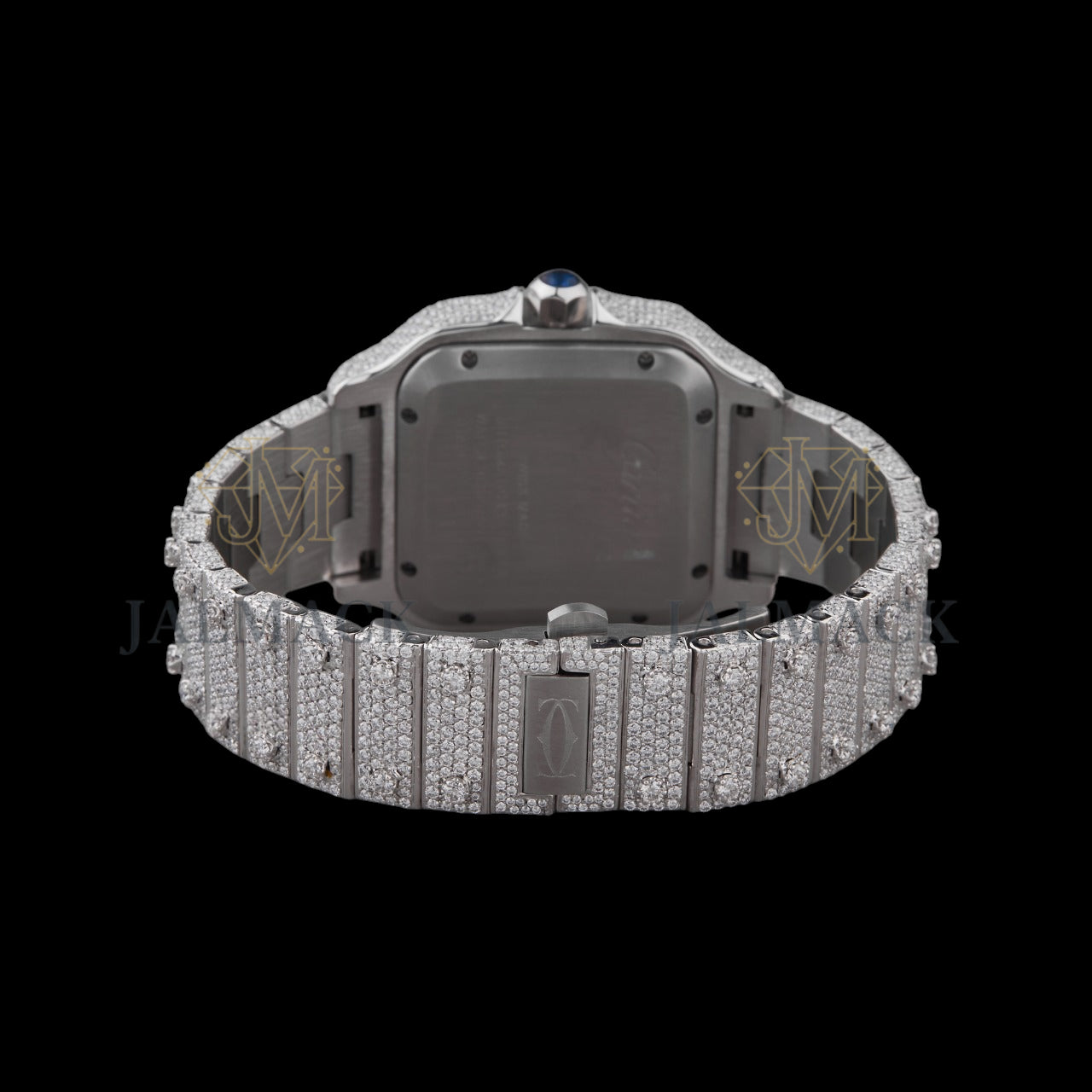 Silver Dial Black Roman Round-Cut Moissanite Watch