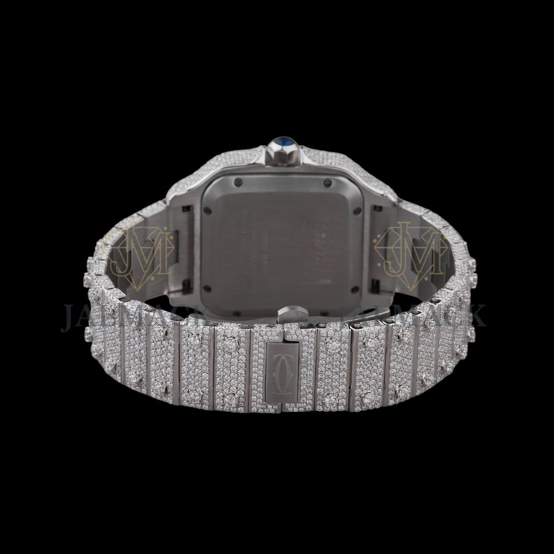 Silver Dial Black Roman Round-Cut Moissanite Watch