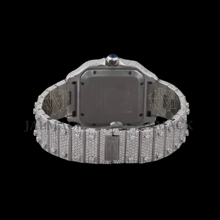 Silver Dial Black Roman Round-Cut Moissanite Watch