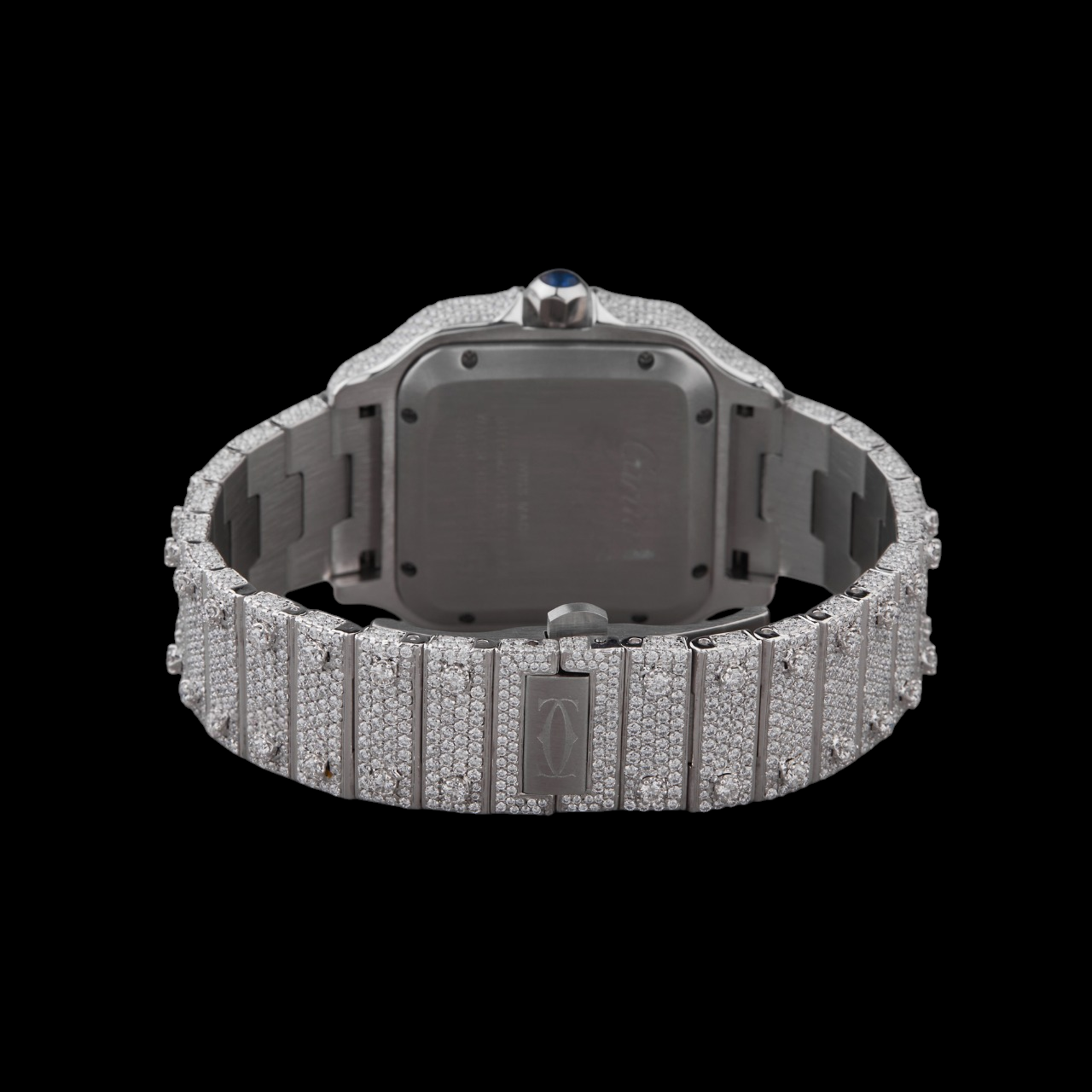 Silver Dial Black Roman Round-Cut Moissanite Watch