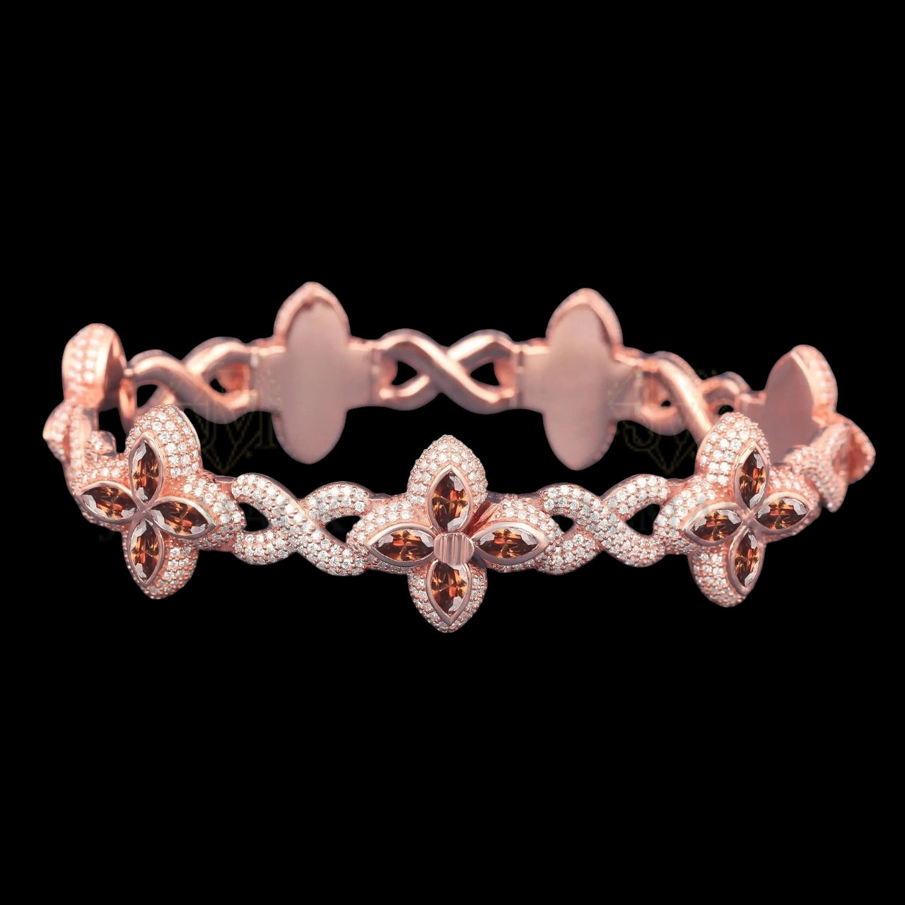 Rose Gold Champagne Marquise Floral Moissanite Bracelet