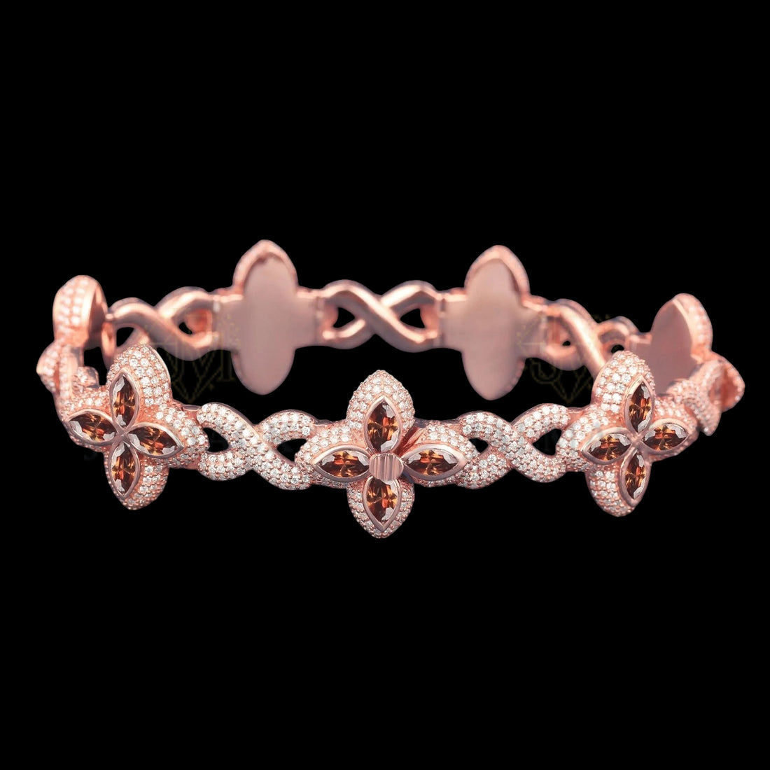 Rose Gold Champagne Marquise Floral Moissanite Bracelet