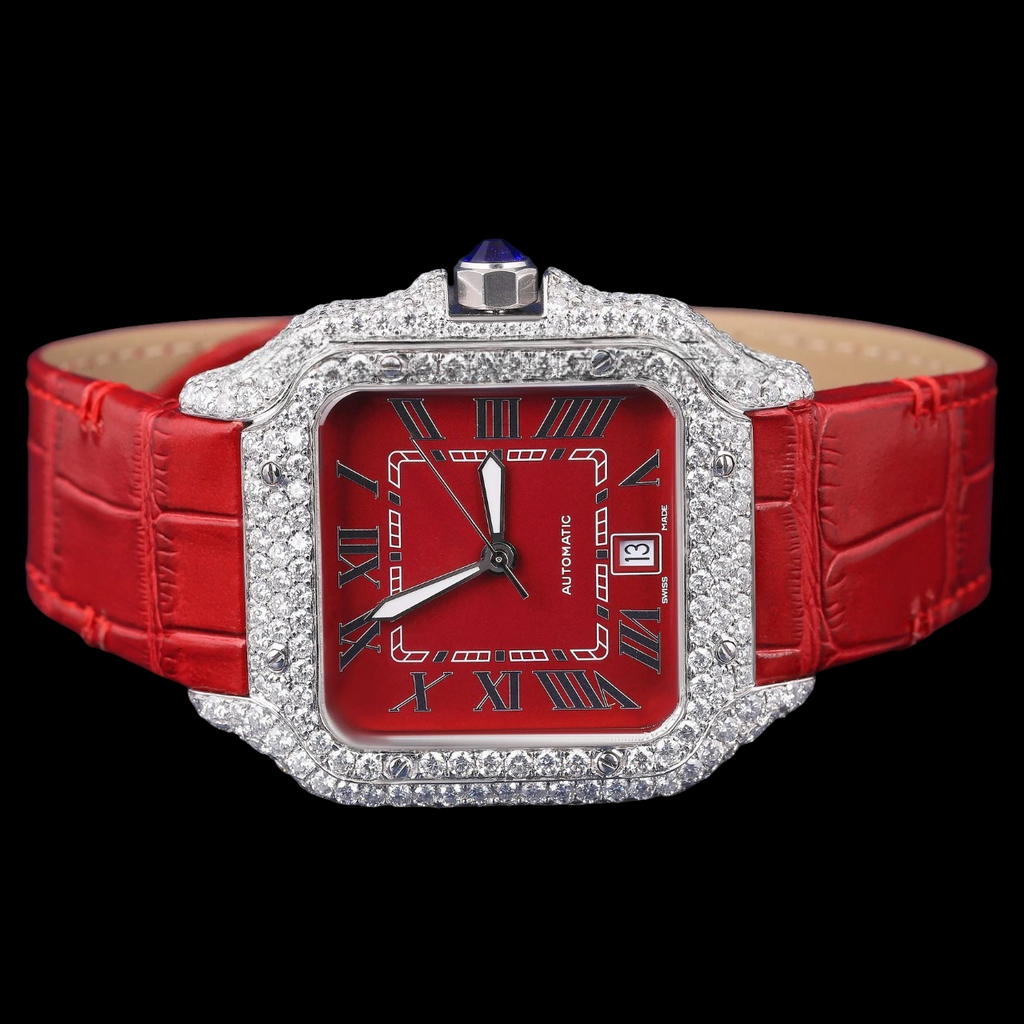 Luxury Red Dial & Iced Band VVS Moissanite Luxury Watch