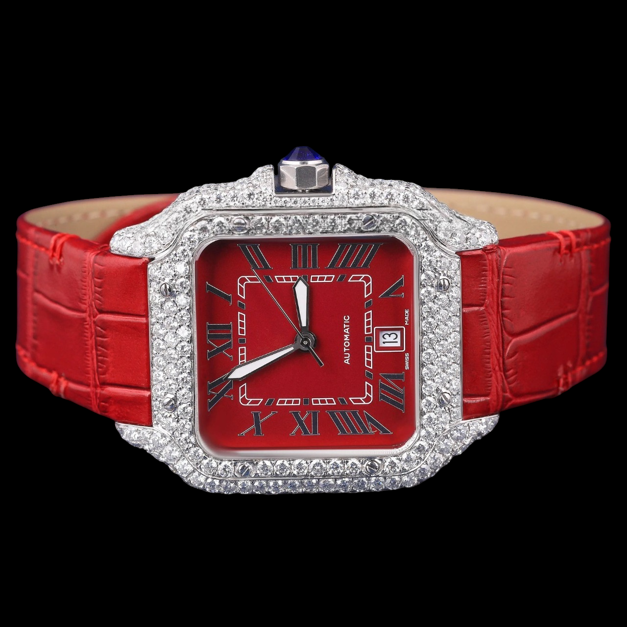 Luxury Red Dial & Iced Band VVS Moissanite Luxury Watch