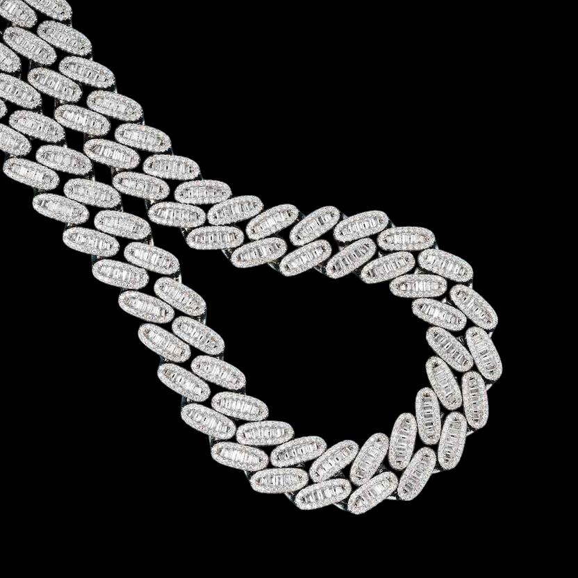 16MM Triple Row Baguette VVS Moissanite Link Chain 925 Sterling Silver