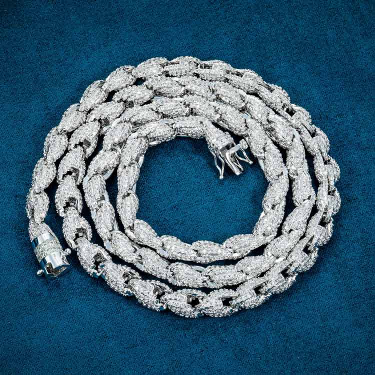 7MM 925 Sterling Silver Moissanite Rope Chain Necklace