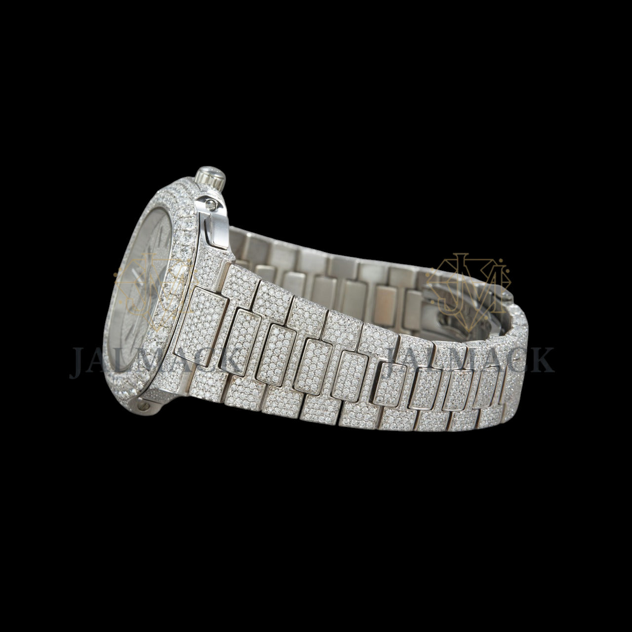 Silver Dial Baton Letter Round-Cut Moissanite Multifunction Watch