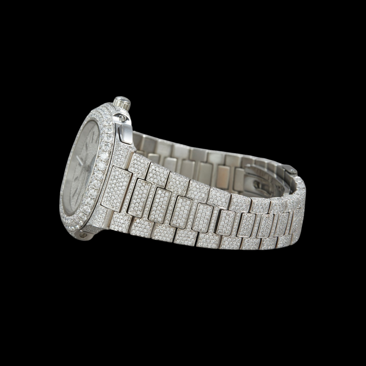 Silver Dial Baton Letter Round-Cut Moissanite Multifunction Watch