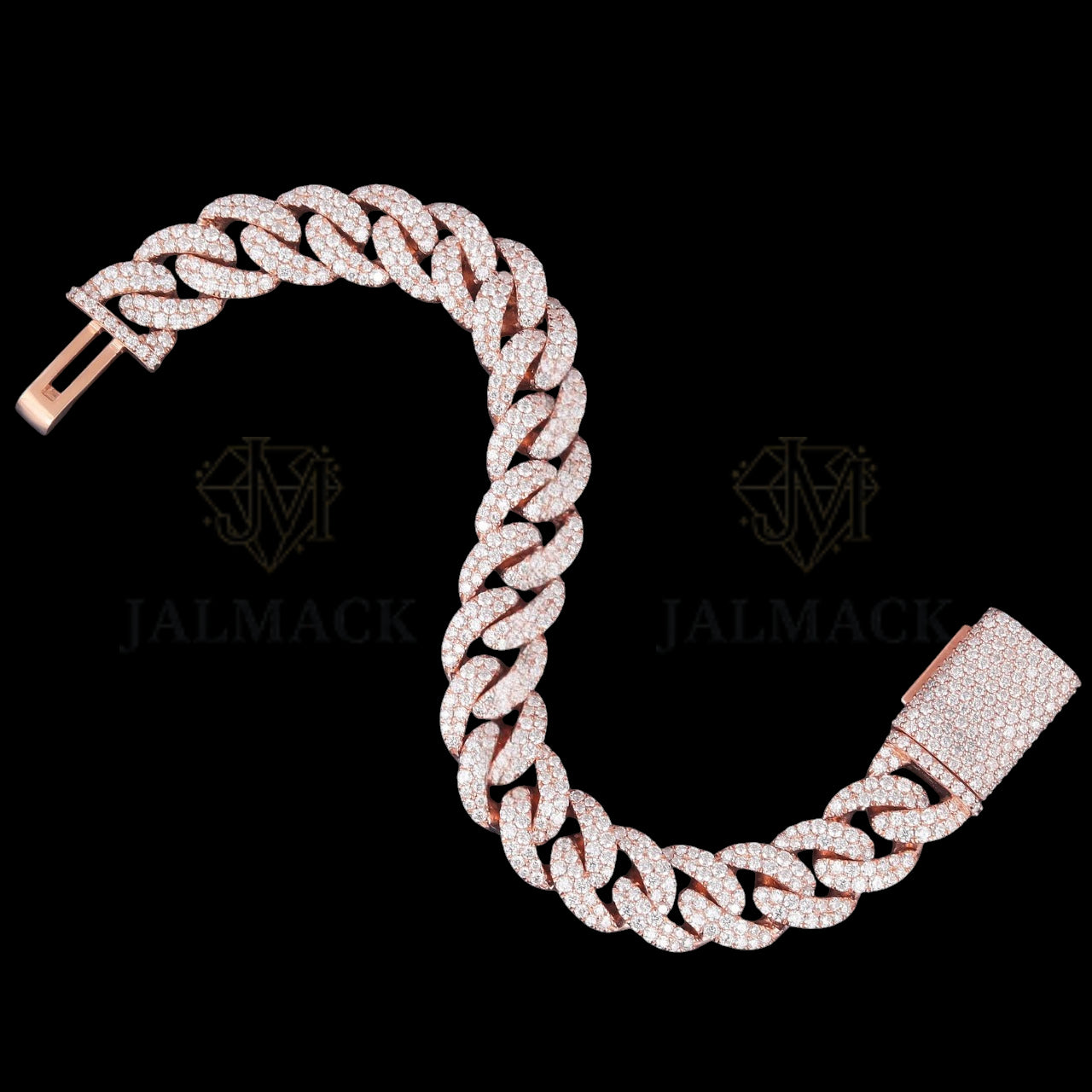 Rose Gold Moissanite Miami Cuban Bracelet VVS1 D Color Fully Iced Out