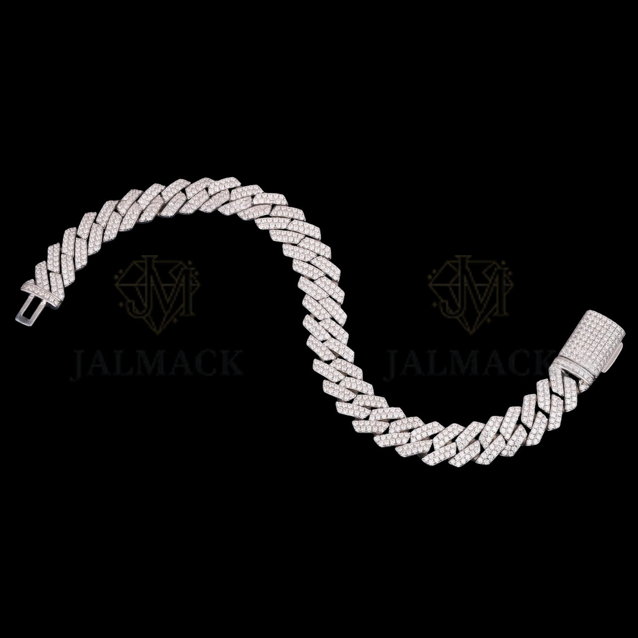 Silver Angular Flat-Link Moissanite Cuban Bracelet VVS1 Fully Iced Out