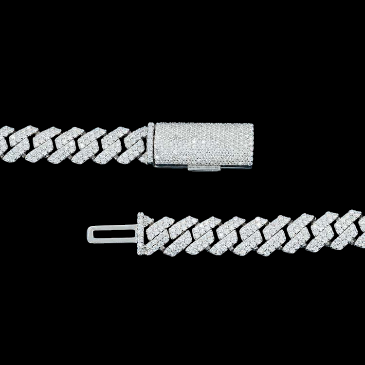 10MM Fully Iced Pave Cuban Link VVS1 D Color Moissanite Chain 925 Sterling Silver