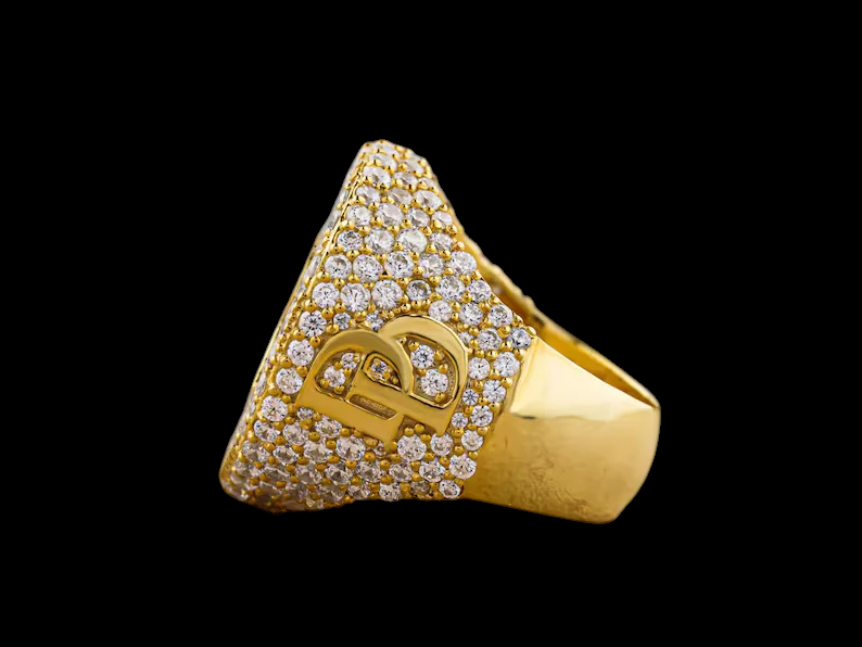 Personalized Yellow Gold Plated Moissanite Diamond - 925 Sterling Silver Hip Hop Custom Name Ring for Rapper