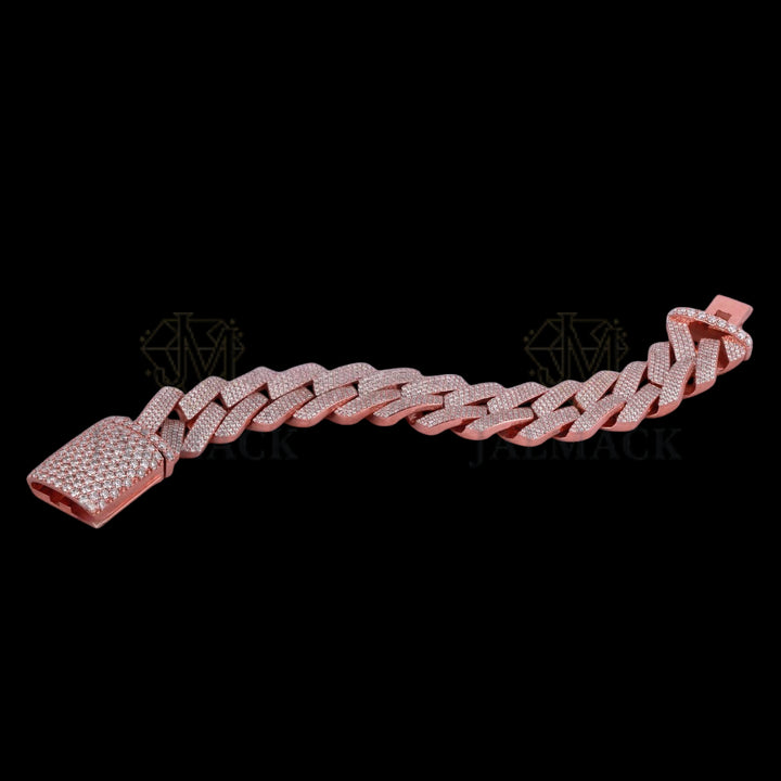 Rose Gold Flat-Link Moissanite Cuban Bracelet VVS1 Fully Iced Out