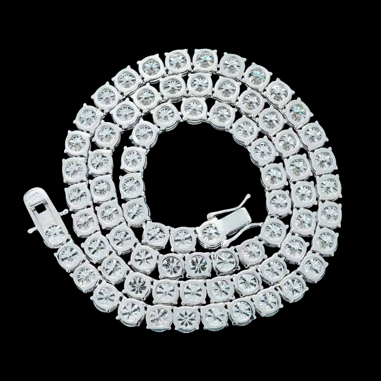 6MM Round Cut VVS1 D Color Moissanite Tennis Chain 925 Sterling Silver