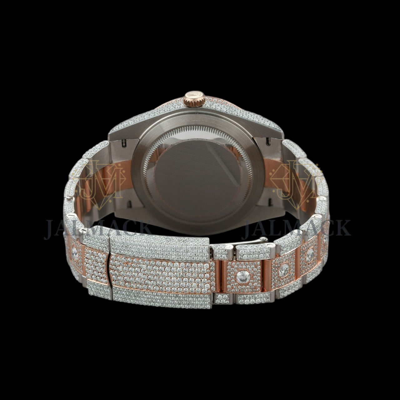 Rose Gold Dial Black Roman Round-Cut Moissanite Watch