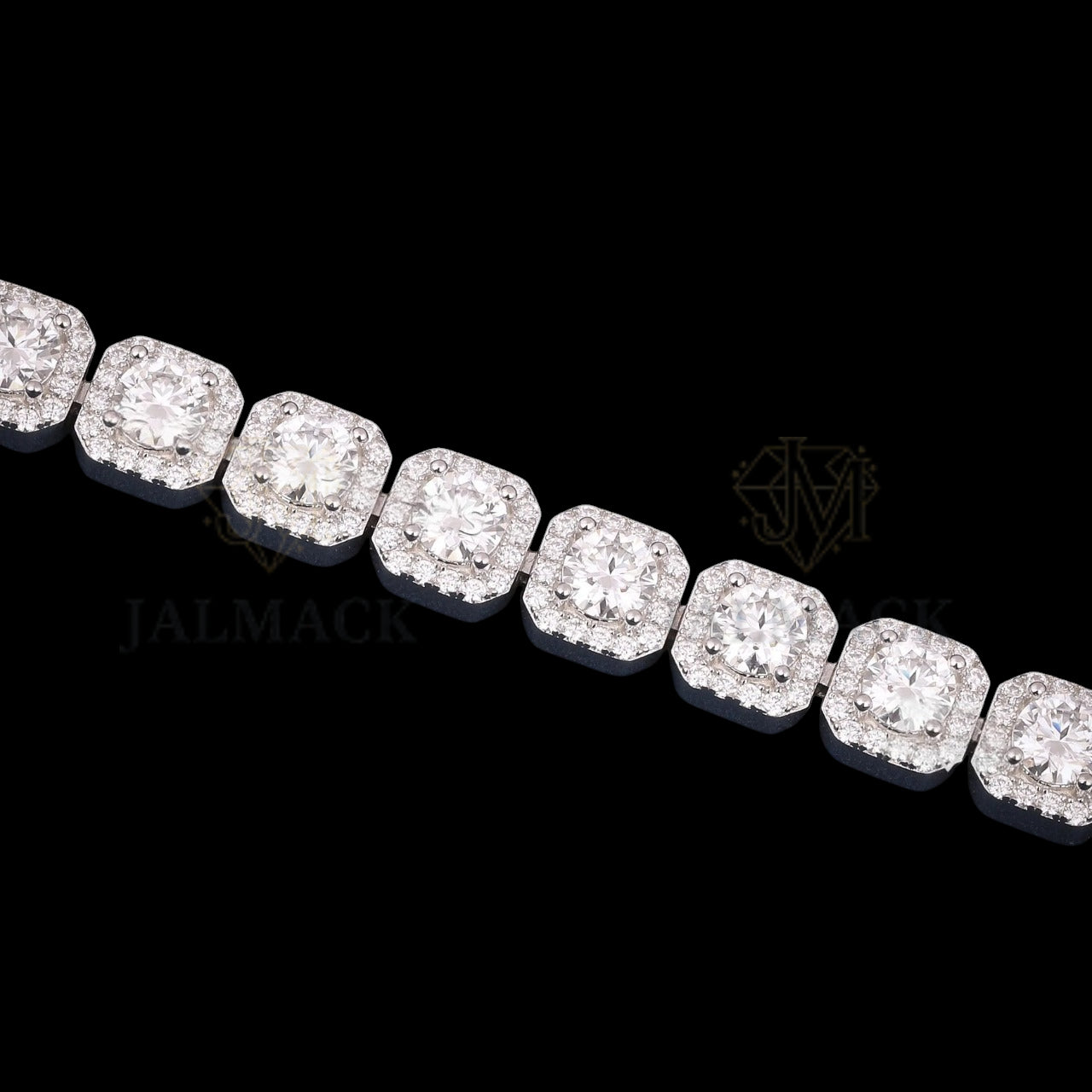 Cushion Halo Moissanite Link Bracelet VVS1 D Color Silver