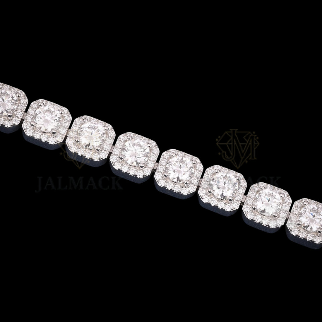 Cushion Halo Moissanite Link Bracelet VVS1 D Color Silver