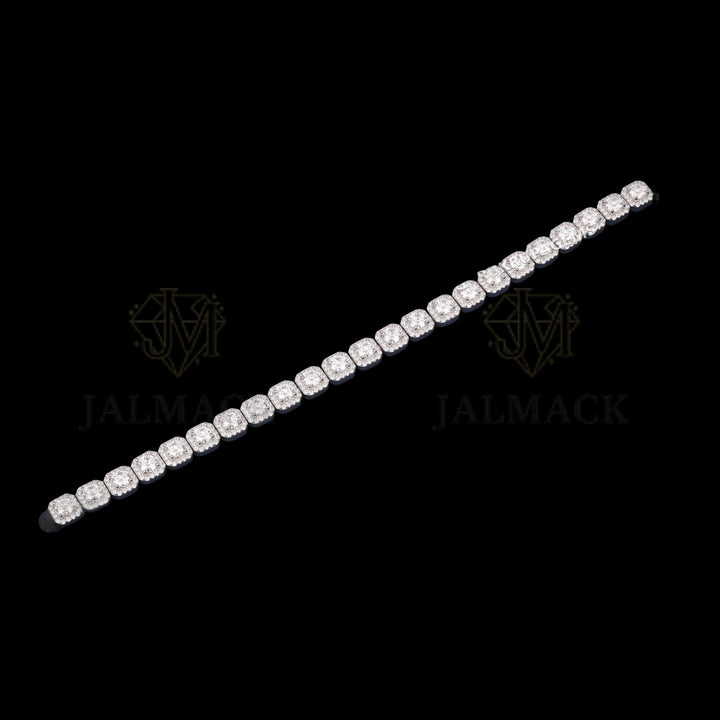 Cushion Halo Moissanite Link Bracelet VVS1 D Color Silver