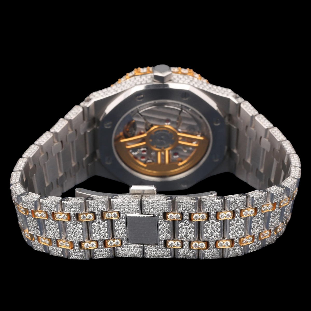 Luxury Two-Tone Moissanite Automatic Date Watch VVS1 D Color Fully Iced Out