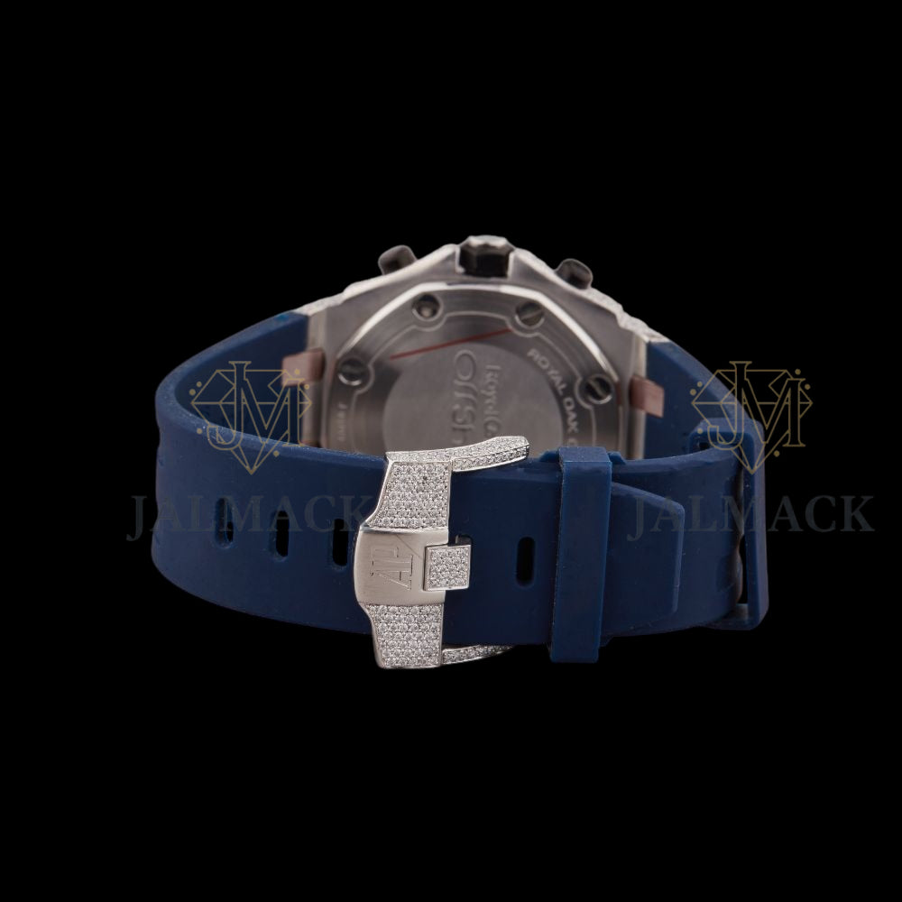 Silver Dial Arabic Numeral Round-Cut Moissanite Chronograph Watch