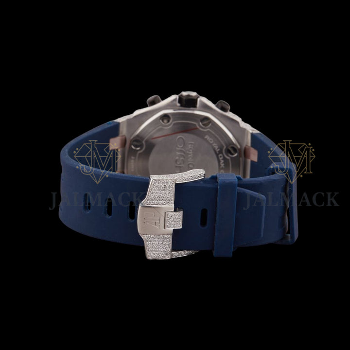 Silver Dial Arabic Numeral Round-Cut Moissanite Chronograph Watch
