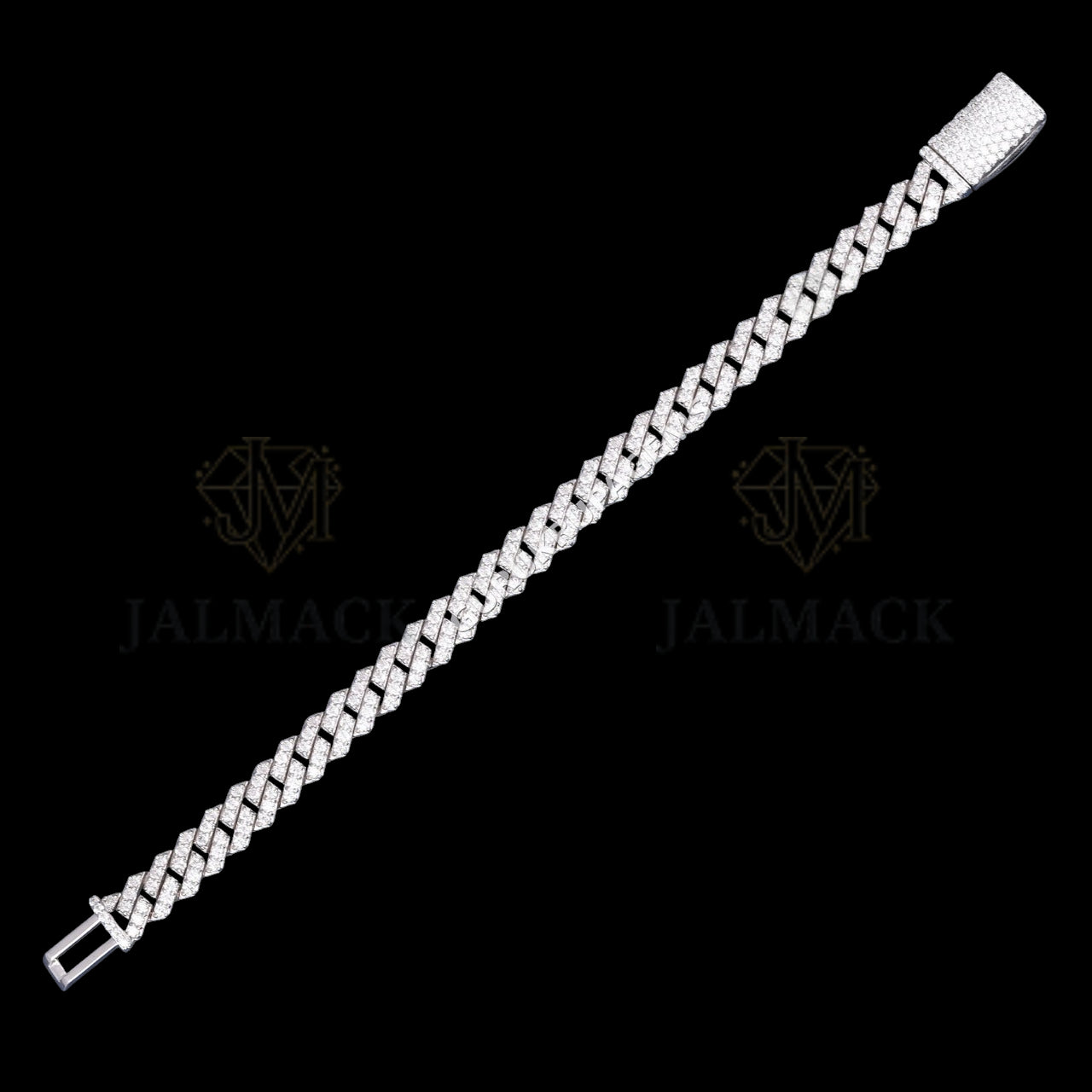 Silver Flat-Link Moissanite Cuban Bracelet VVS1 D Color Fully Iced Out