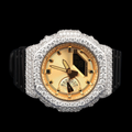 Golden Crown Black Band G-Shock VVS Moissanite Watch