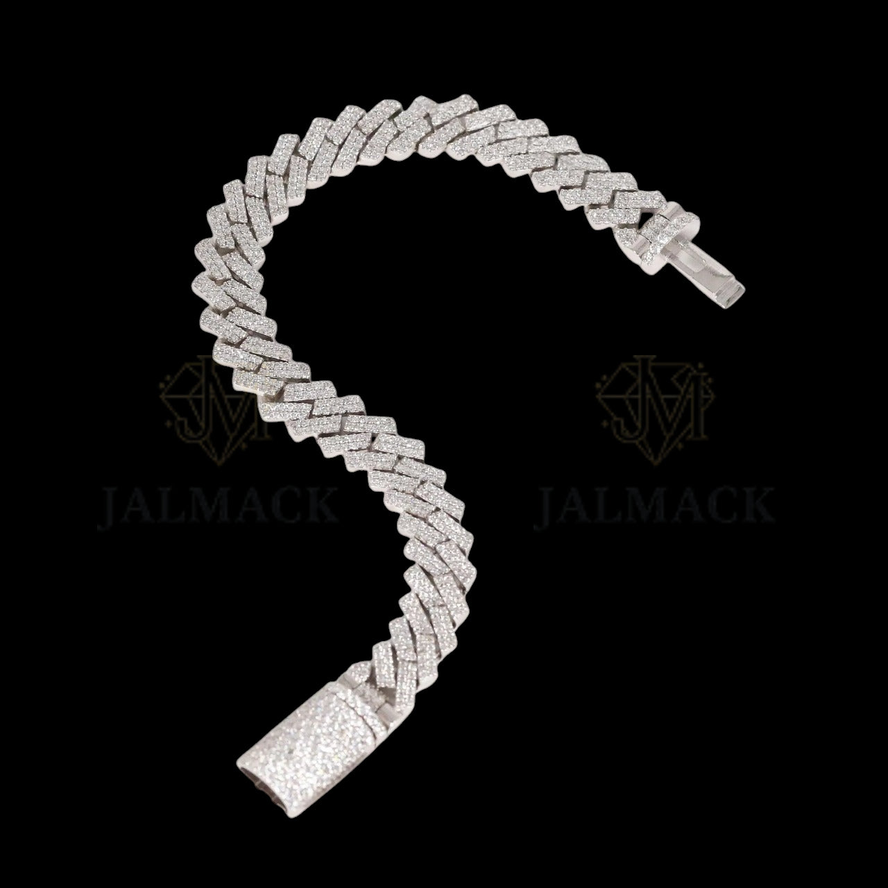 Silver Double-Row Moissanite Cuban Bracelet VVS1 Fully Iced Out