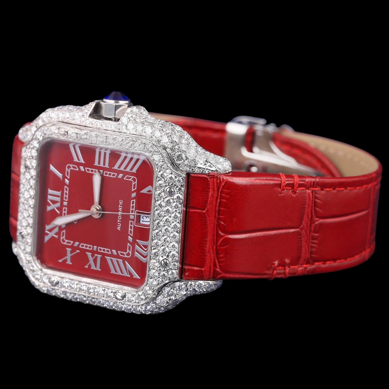 Luxury Red Dial & Iced Band VVS Moissanite Luxury Watch