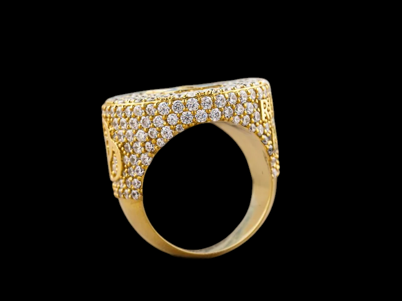 Personalized Yellow Gold Plated Moissanite Diamond - 925 Sterling Silver Hip Hop Custom Name Ring for Rapper
