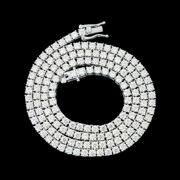 925 Sterling Silver 3MM Round Cut VVS Moissanite Tennis Chain Necklace