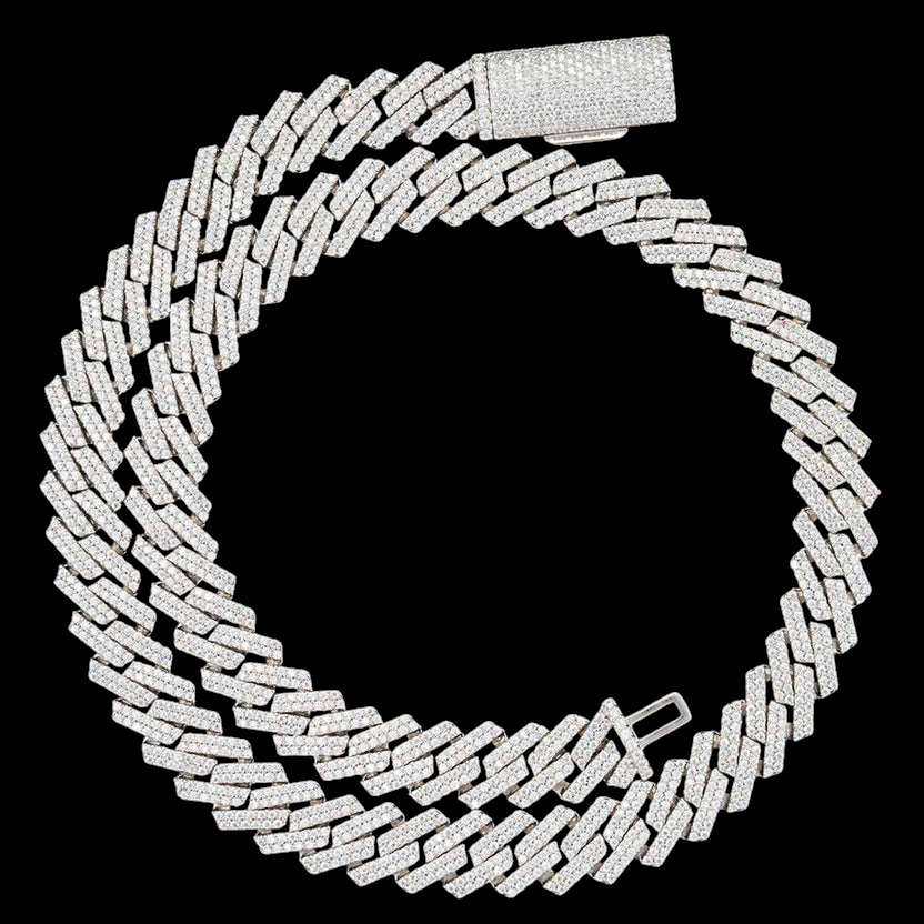 12MM Fully Iced Pave Cuban Link VVS1 D Color Moissanite Chain 925 Sterling Silver