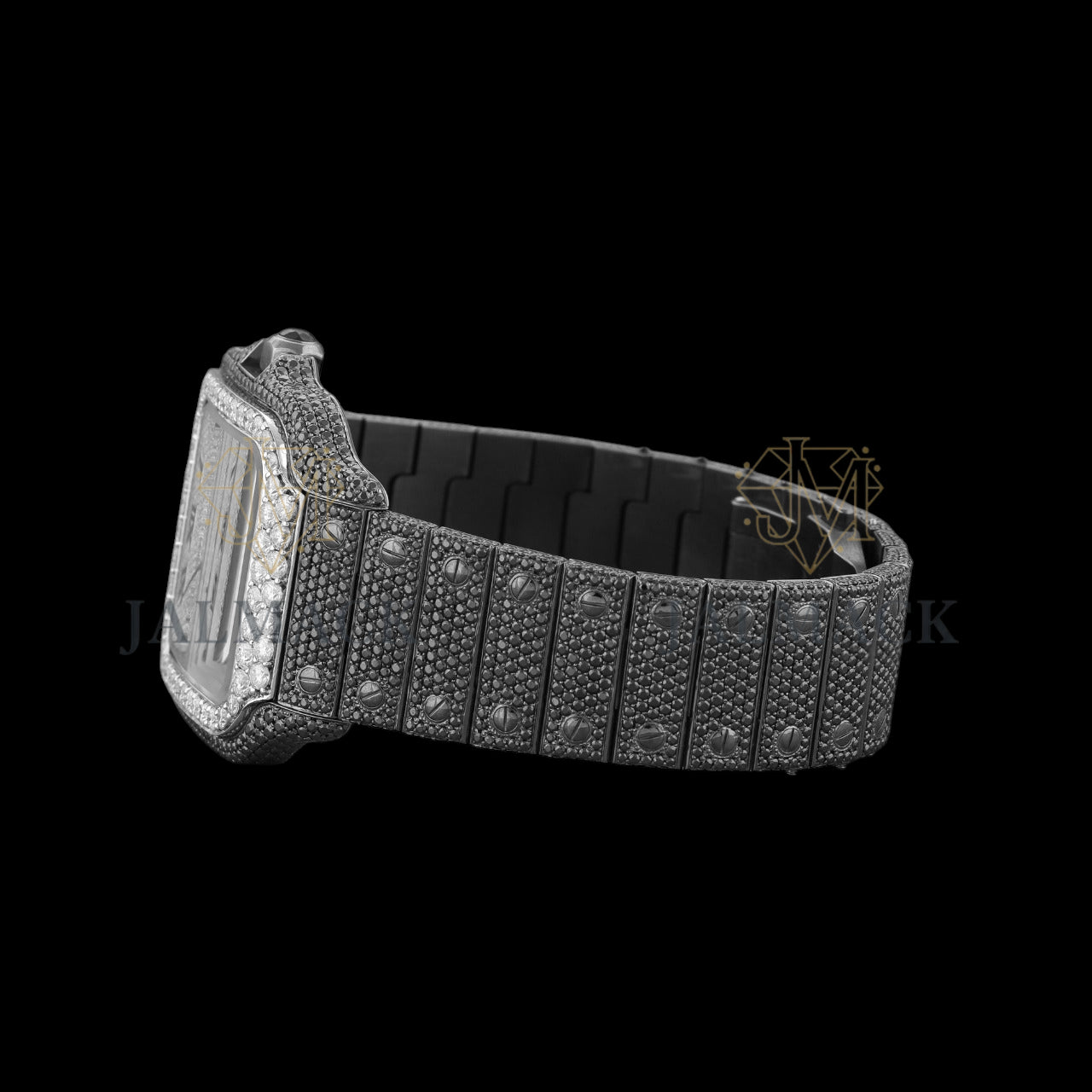 Silver Dial Roman Letter Round-Cut Black Moissanite Watch