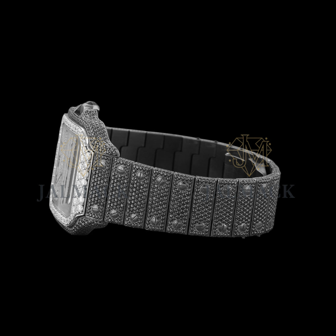 Silver Dial Roman Letter Round-Cut Black Moissanite Watch