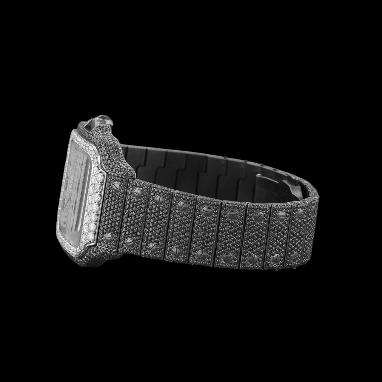 Silver Dial Roman Letter Round-Cut Black Moissanite Watch