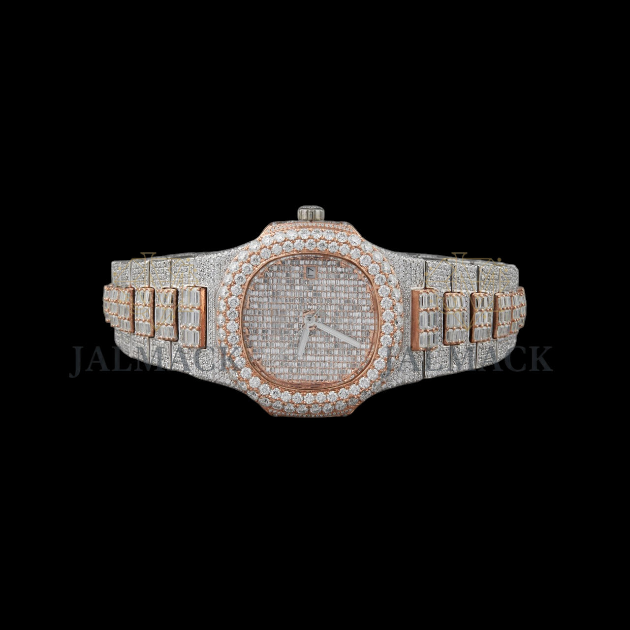 Silver Markerless Baguette & Round Moissanite Watch